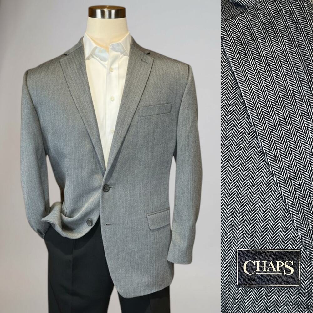 Chaps Ralph Lauren 46R Gray Herringbone Blazer Sport Coat Casual Jacket
